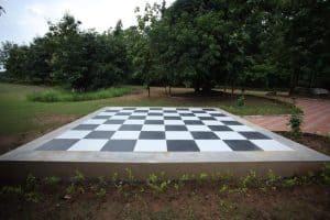 a chess board on the ground